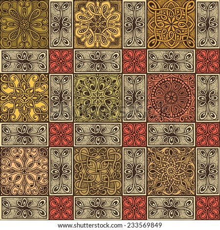 Seamless pattern colorful mosaic in vintage style, hand-drawn illustration.