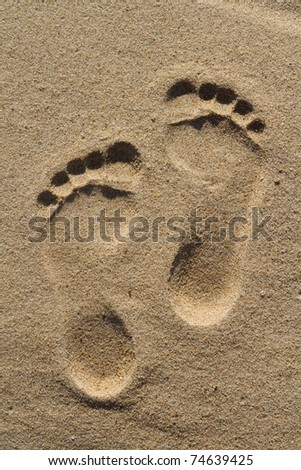 Two well-shaped human footprints in the sand