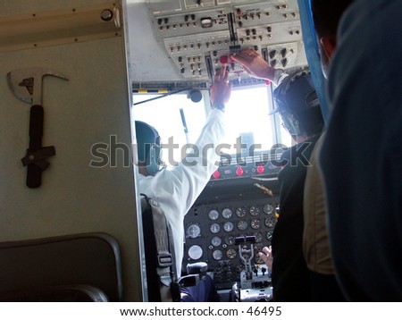 Cockpit, pilot and copilot