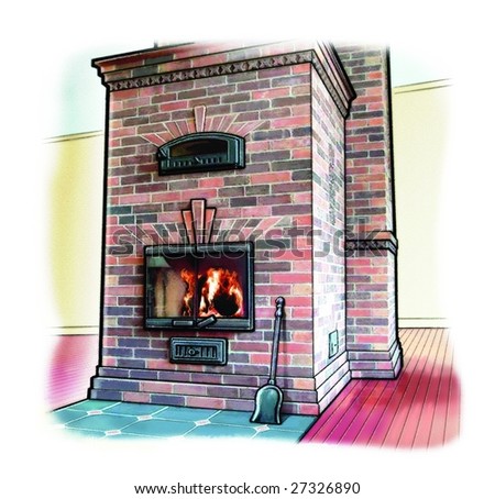 Brick chimney fireplace