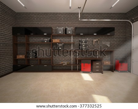 3D illustration of garage interior