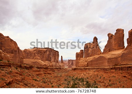 Dramatic sandstone cliffs in Arches National Park, Utah, USA