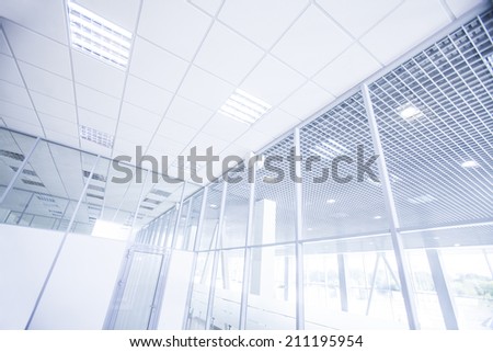 Backdrop of Abstract blue wall and window interior background, horizontal composition Day light inside