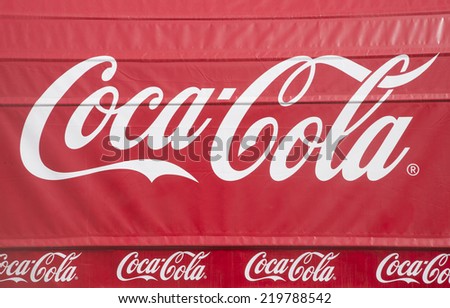 ARMENIA, EREVAN - SEPTEMBER 21: New material texture  of Coca Cola logo. on September  21, 2014 in Armenia, Erevan.