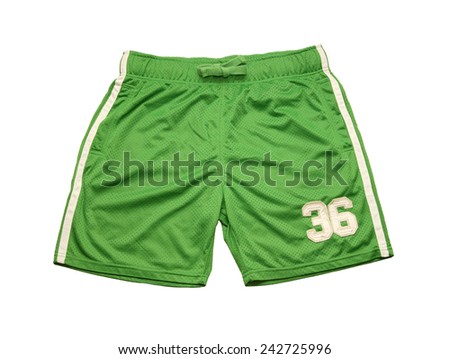 Object of sports stylish wear Bathing football green shorts isolated on a white background.