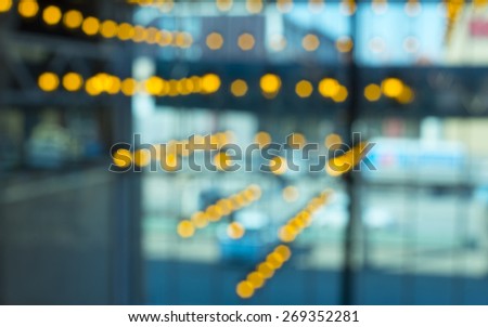 background of blue bokeh abstract light backgrounds, street yellow from lamp inside room space backdrop