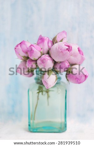 Summer Flowers Roses Background. Roses Bouquet. Cozy Home Concept.