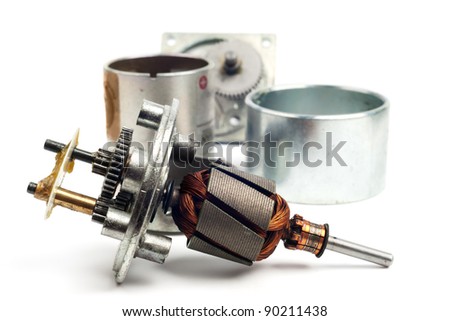 Parts of electric motor isolated on white