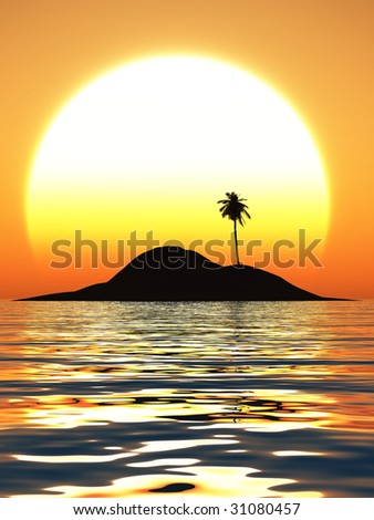 The sea in a small island behind the sun goes down.