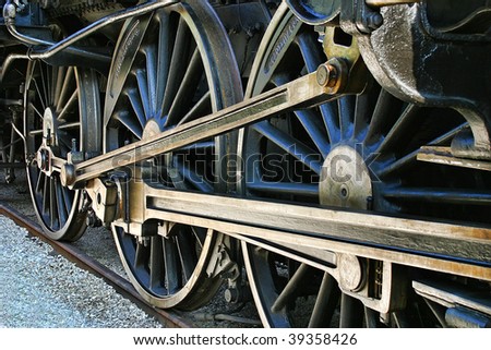 The old iron railway locomotive wheels.