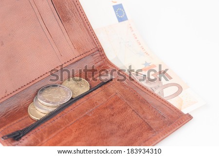Brown wallet with EU money