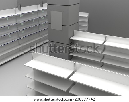 Illustration of empty store - 3d mini market