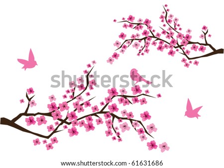 vector cherry blossom with birds vector cherry blossom with birds
