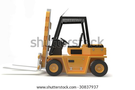 isolated industrial fork lift on white background