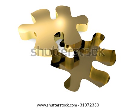 golden piece puzzle on white puzzle background