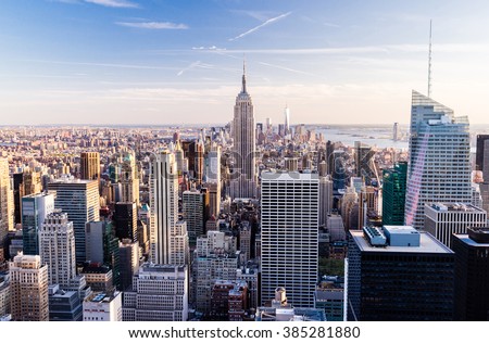 Manhattan cityscape with skyscrapers , New York City (top view)