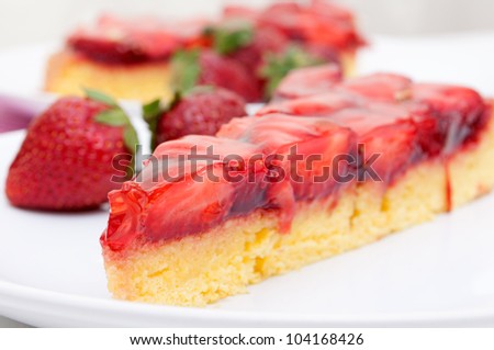 Closeup of Homemade Strawberry Cake with Jelly - Shallow Depth of Field