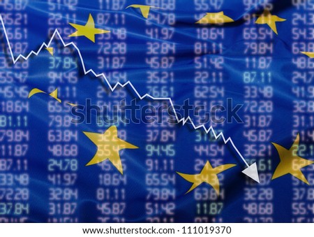 Crisis in Europe - Shares Fall Graph on European Union Flag