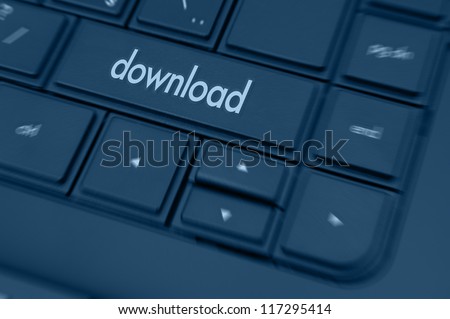 Closeup of Notebook Keyboard in Shades of Blue With Download Key.