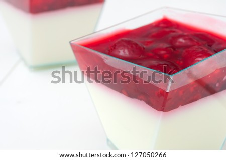 Close up of Panna Cotta Dessert With Forest Fruits - Shallow Depth of Field