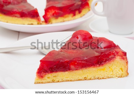 Closeup of Homemade Strawberry Cake with Jelly