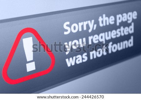 Closeup of Page Not Found sign in Internet Browser on LCD Screen - Shallow depth of field