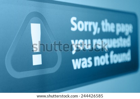 Closeup of Page Not Found sign in Internet Browser on LCD Screen - Shallow depth of field