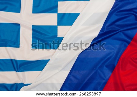 Close up of flags of Russia and Greece