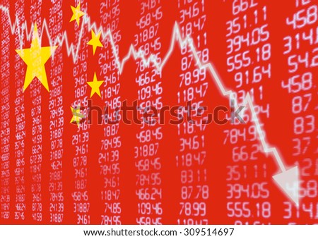 Chinese Stock Market - Arrow Graph Going Down on Red Chinese Flag