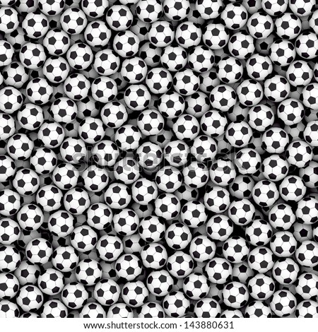 Background composed of many soccer balls. High resolution 3D image