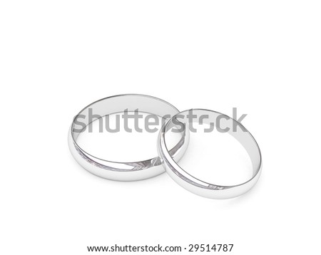 stock photo Platinum or silver wedding rings on white background