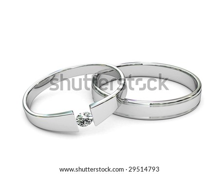 stock photo Platinum or silver rings with diamond on white background