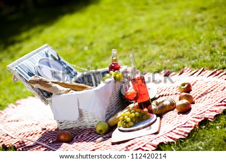 Picnic Time! Fresh food on grass in the garden