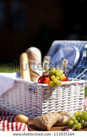 Picnic Time! Fresh food on grass in the garden