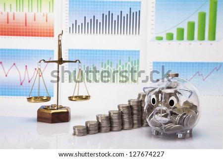 Savings in piggy bank! A lot of money! Isolated on white background!