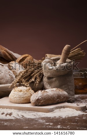 Traditional set of bread, loaves and other ingredients