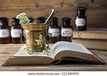 The ancient natural medicine, herbs,  medicines and old book