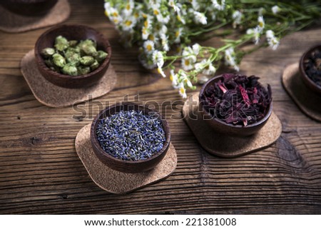 The ancient Chinese medicine, herbs and infusions. Natural flowers