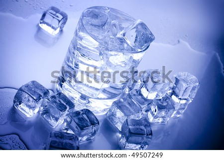 ice cubes and glass of water