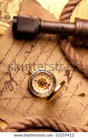 Old navigation instrument, map compass and lunette