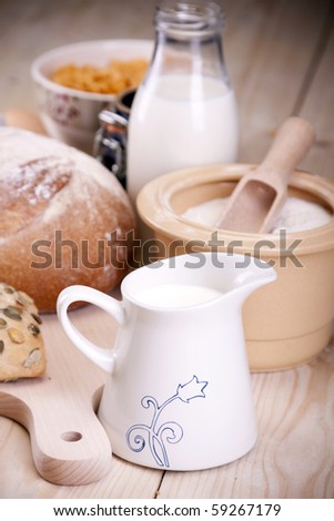 Bakery, baking bread and other tasty food, in natural way on wooden table!