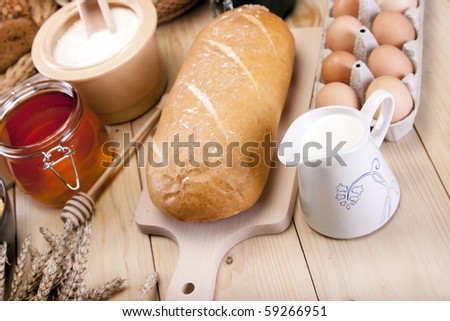 Breakfast with tasty, healthy food on wooden table!