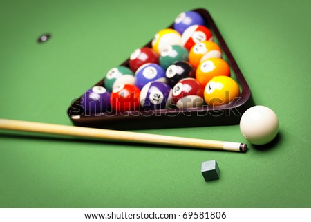 Billiard on table. Perfect composition of pool balls