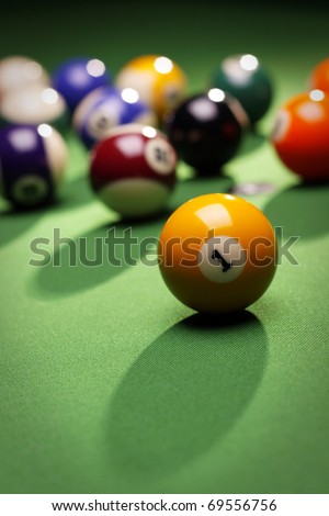 Billiard time! Table, balls and cue