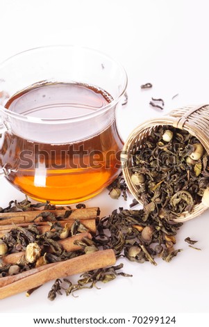 Tea time! Hod healthy natural tea on mat