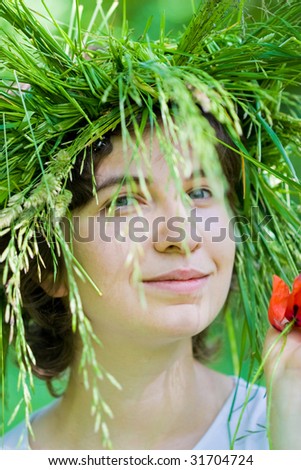 Girl with diadem in garden