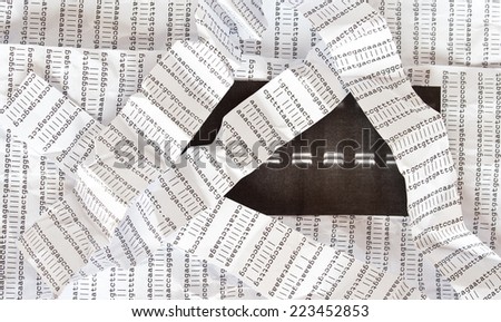Electrophoresis picture on a crumpled DNA sequence background with crumpled DNA sequence stripes over it