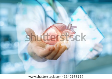 Heart shows a medical worker on blurred background.