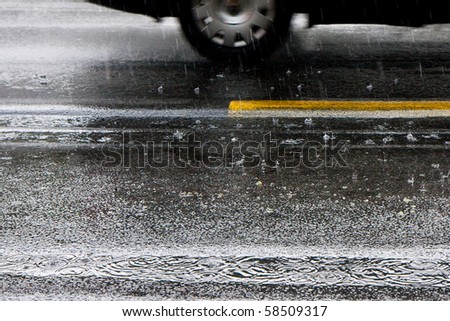 rain on the wet road