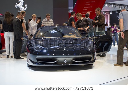 stock photo PARIS OCT 10 Ferrari 458 Italia GT on display at the
